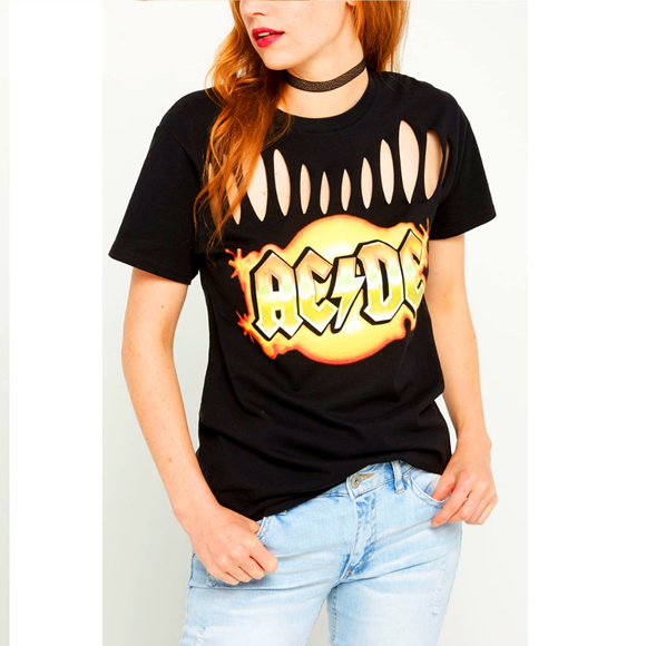 AC/DC Logo Slashed metal rock Official T-Shirt S NWT - Picture 1 of 3